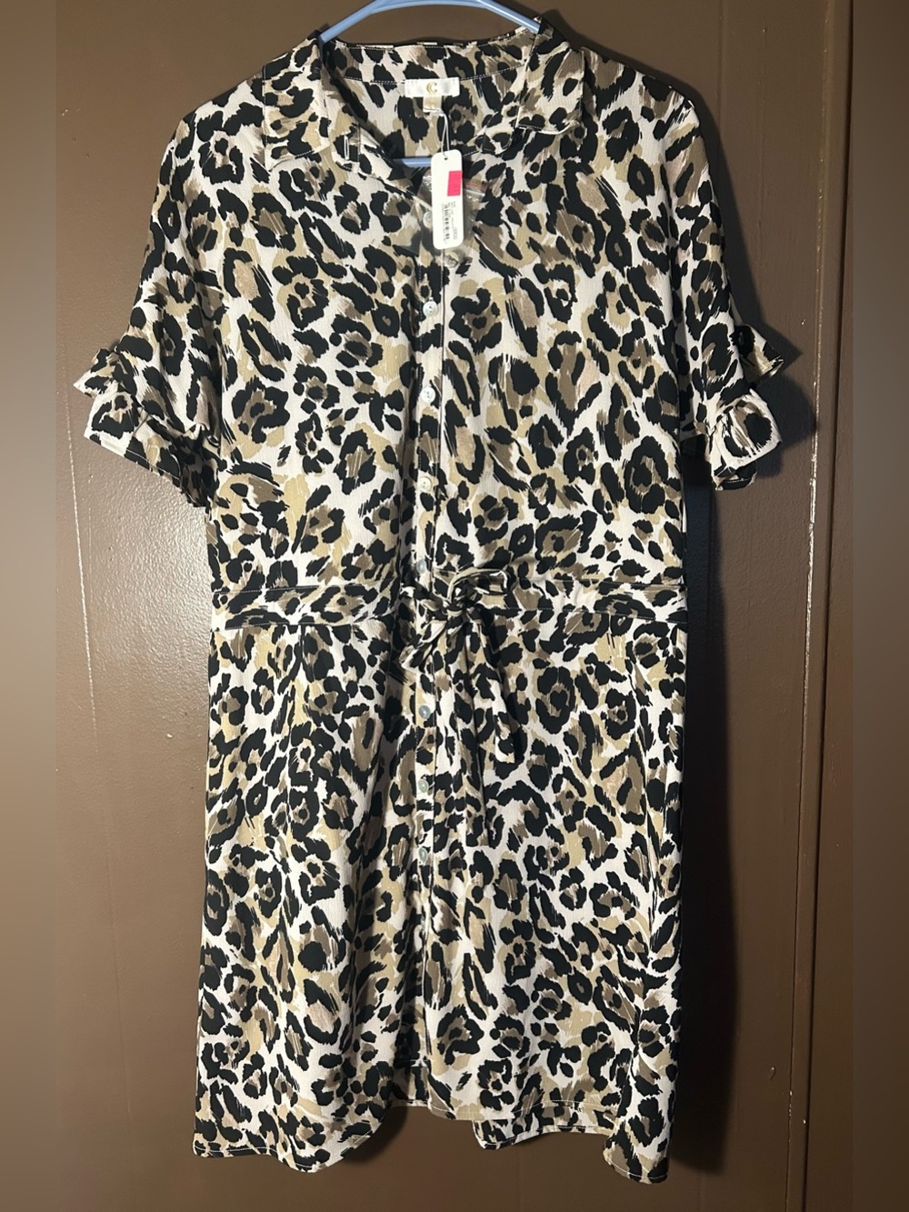 Charming Charlie Leopard Print Mini Dress with Tie Waste in Size S